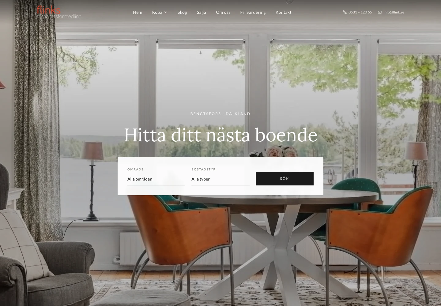 Treagova web stranica za Flinks Fastighetsförmedling
